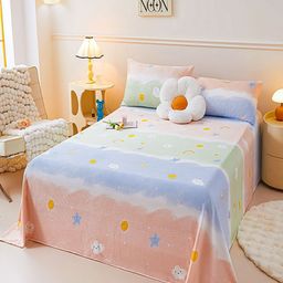 JC HOME Orange & Blue 150 TC King Bedsheet with 2 Pillow Covers-image-79