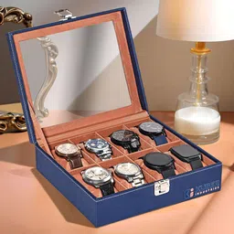 Kuber Industries Navy Blue 8 Slot Wrist Watch Organizer Box-55