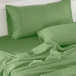 Aurave Green 400 TC Egyptian Cotton King Bedsheet with 2 Pillow Covers-image-74