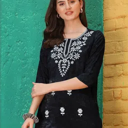 Uparna Women Black Ethnic Motifs Embroidered Chikankari Kurta-image-57