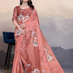 Sadika Floral Aari Work Linen Blend Arani Saree-image-73