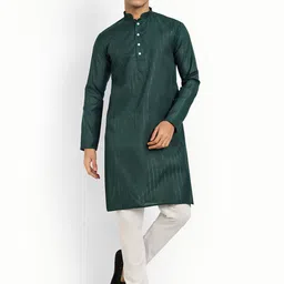 WELL TEX Striped Embroidered Mandarin Collar Straight Kurta-image-89