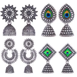 Sangria Set of 4 Silver-Plated Dome Shaped Oxidised Jhumkas-42