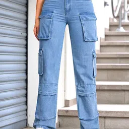 Crazeis Women Comfort Wide Leg High-Rise Light Fade Acid Wash Stretchable Jeans-picture-17
