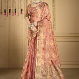 SANGAM PRINTS Woven Design Zari Organza Tussar Saree-image-4