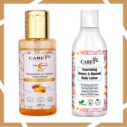CARET ORGANIC Raspberry & Papaya Face Wash 100 ml With Nourishing Honey Body Lotion 250ml-45