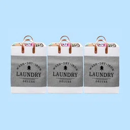 Stylista 3-Pcs Grey Printed Durable & Foldable Laundry Bag with Handle-20