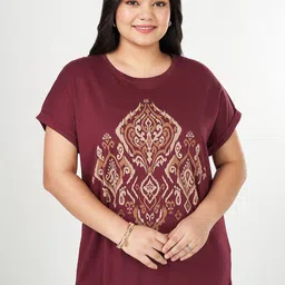 Honey Curvytude by Pantaloons Women Plus Size Print Cotton Top-picture-17