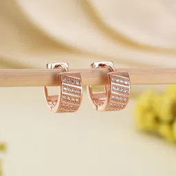 DressBerry Rose Gold-Plated American Diamond Studded Contemporary Hoop Earrings-29