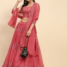 NEEL ART Embroidered Sequinned Semi-Stitched Lehenga & Unstitched Blouse With Dupatta-image-8