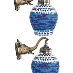 SOMIL Pack Of 2 Cylinder Shaped White And Blue Printed Glass Wall Lamps-17