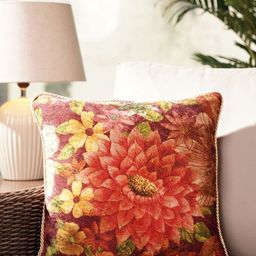 Pure Home and Living Brown & Green Floral Printed Velvet Square Cushion Covers-image-99