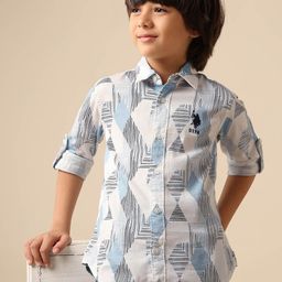 U.S. Polo Assn. Kids Boys Geometric Printed Spread Collar Pure Cotton Casual Shirt-picture-9