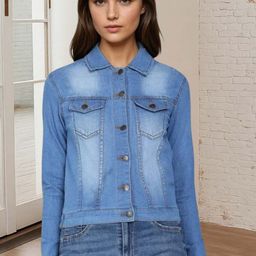 Kotty Women Spread Collar Solid Denim Jacket-picture-39