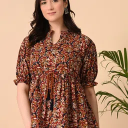 SANTOLIYA Floral Print Ethnic Cotton Peplum Top-image-46