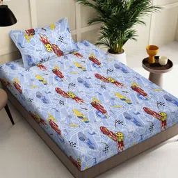 Myntra Elegant Homes Blue & Red Cartoon Characters 400 TC Single Bedsheet with 1 Pillow Covers-picture-24