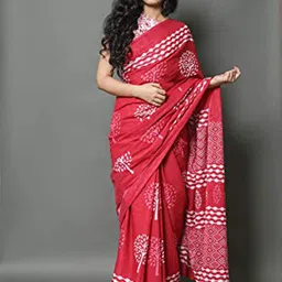 TROPWEAR Ethnic Motifs Pure Cotton Block Print Saree-image-62