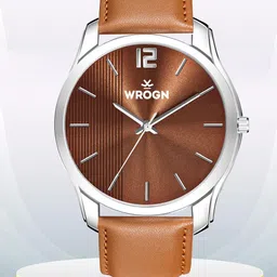 WROGN Men Brass Dial & Leather Straps Analogue Watch WR-6606-Brown-23