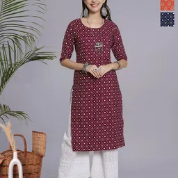 HERE&NOW Selection Of 3 Floral Printed Round Neck Straight Kurtas-image-71