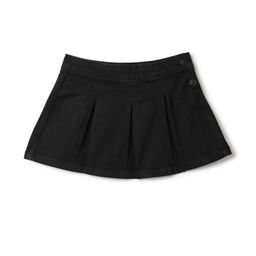 TALES & STORIES Girls Black Solid Denim Pleated Skirt With Button Closure-image-92