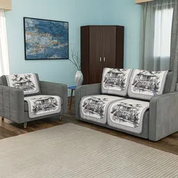 Kuber Industries Grey & White Printed Cotton Sofa Cover-image-91