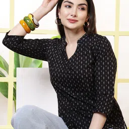 KALAMIR Women Ethnic Motifs Printed Mandarin Collar Pure Cotton Top-picture-42