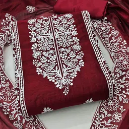 Ishin Ethnic Motifs Embroidered Thread Work Unstitched Dress Material-image-9