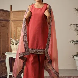 AVANSHEE Round Neck Sleeveless Sequinned Straight Kurta With Palazzos & Dupatta-image-19