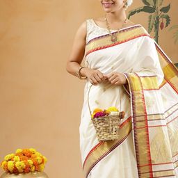 Kalyan Silks Woven Design Zari Pure Cotton Kasavu Saree-image-27