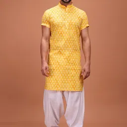 SHIWAM ETHNIX Geometric Printed Band Collar Cotton Straight Kurta-image-32