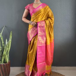 Orange Cotton Silk Zari Weaving Saree with Unstitched Blouse Piece-33