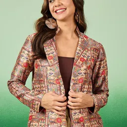 Sangria Printed Front Open Blazer-picture-4
