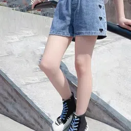YK Girls Embellished Regular Fit Mid-Rise Washed Denim Shorts-image-88