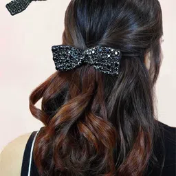 HAIR DRAMA CO. Women Black Crystal Embellished Bow Alligator Clip-picture-27