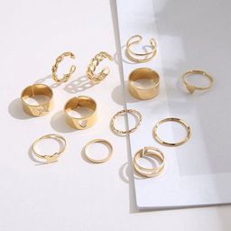 DressBerry Set Of 12 Gold Plated Adjustable Stackable Finger Rings-picture-7