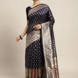 Anouk Rustic Floral Zari Silk Cotton Designer Banarasi Saree-image-7