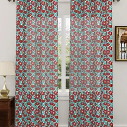 Myntra Elegant Homes Turquoise Blue & Red Set of 2 Ethnic Motifs Door Curtain-27