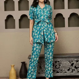 Sangria Printed Pure Cotton Short Sleeve Tunic With Trouser-picture-40