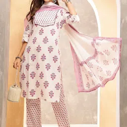 Anouk Women Ethnic Motifs Printed Regular Pure Cotton Kurta with Trousers & With Dupatta-17