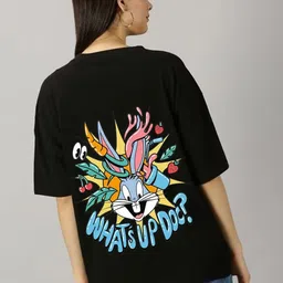 Moda Rapido Bugs & Bunnies Printed Back Design Cotton Oversized T-shirt-image-82