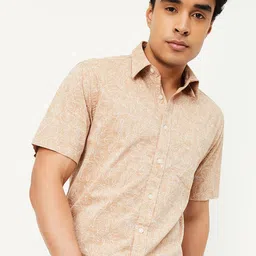 max Floral Printed Spread Collar Cotton Shirt-image-68
