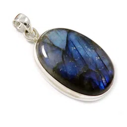 Divine souvenirs Women Blue Lapis Lazuli Silver-Plated Casual Oval Shaped Pendants-image-96