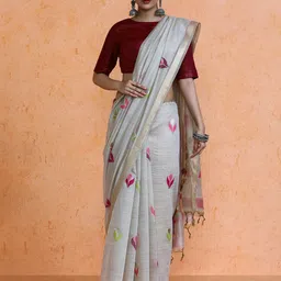 Mitera Floral Woven Design Zari Muga Saree-image-10