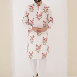 NERO Men Floral Embroidered Thread Work Kurta-image-86