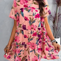 Mast & Harbour Women Floral Print Round Neck A-Line Dress-picture-1