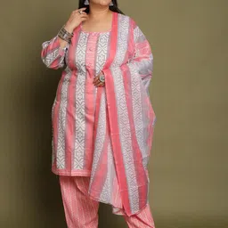 KALINI Geometric Printed Round Neck Straight Kurta With Salwar & Dupatta-image-99