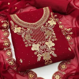 LeeliPeeri Designer Floral Embroidered Zari Georgette Unstitched Dress Material-image-49
