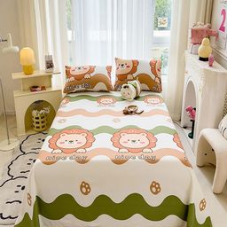 JC HOME Off White & Green Graphic 140 TC King Bedsheet with 2 Pillow Covers-image-55
