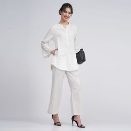 Saltpetre Women Cream Bell Sleeves Short Tunic With Pants Co-Ord Set-image-64