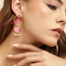 Anouk Gold-Plated Artificial Stones Studded And Beaded Geometric Shaped Drop Earrings-11